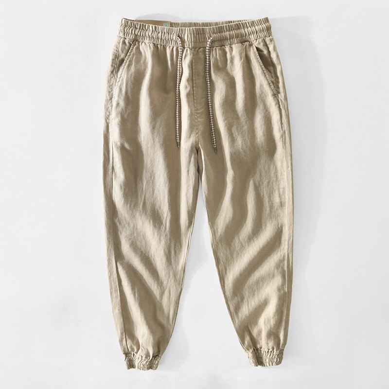 Spring Summer Men Linen Pants Breathable Thin Khaki Cargo Harem Trousers GA-Z353: M / Khaki
