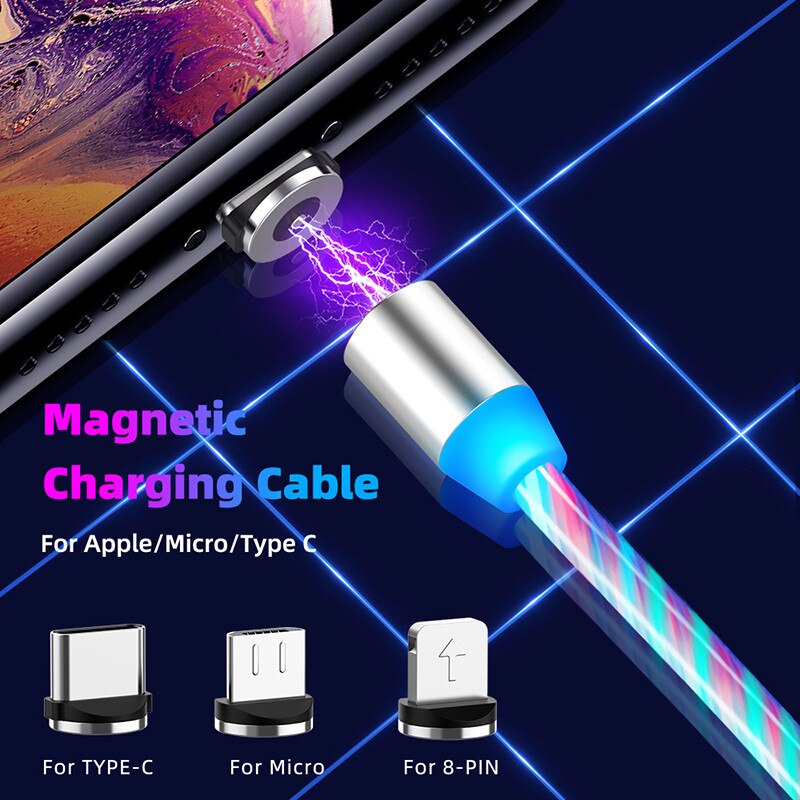 1m Magnetische Kabel Micro USB Typ C Android Schnelle Lade Draht Kabel Für iPhone 11 12 Pro Max 8 X Glow LED Beleuchtung Magnet Ladegerät