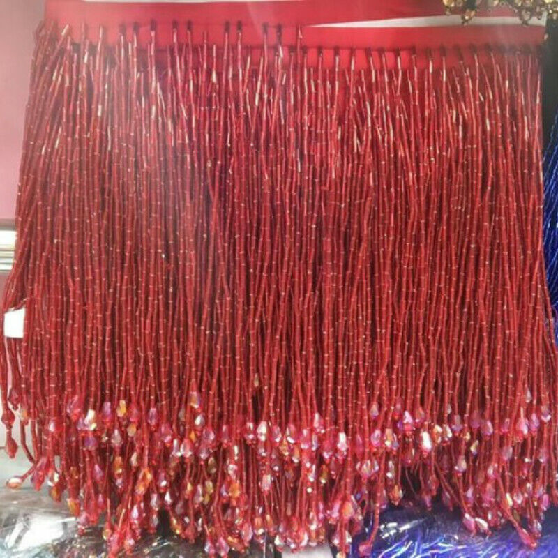 1 Yard Bling Sparkle Kralen Fringe Trim 15 cm Charm Kwastje Fringe Zware Kralen Glazen Buis trimmen DIY Jurk kostuum: S / Bruin