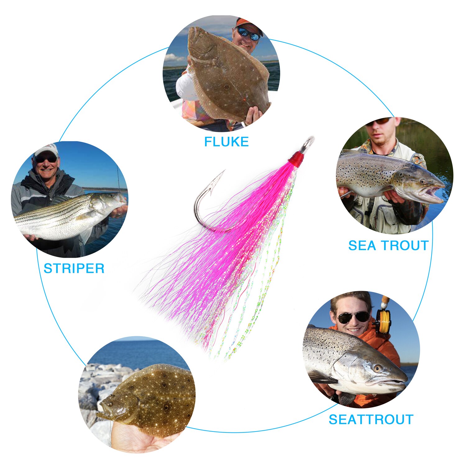 5Pcs Bucktail Teasers Fishing Hooks Stainless Steel Hook And Fishing Plugs Lures Buck Tail Jig Lures Rig For Catfish Bass