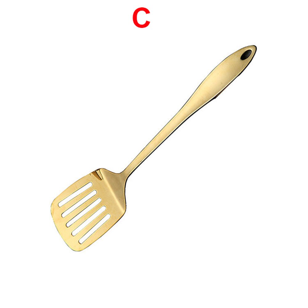 Ustensile de cuisine en acier inoxydable, titane doré, cuillère, spatule, ustensile de cuisine: C