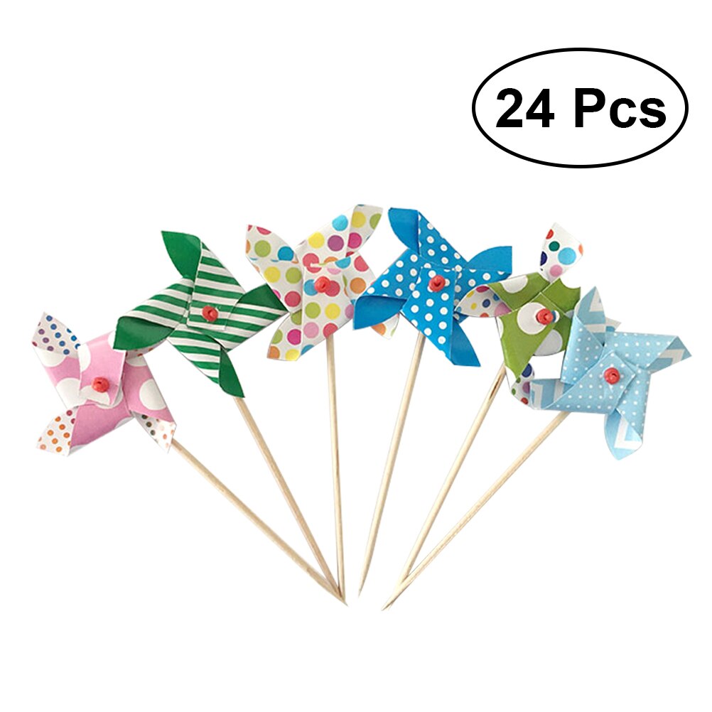 24 stuks Mooie Mini Windmolen Cupcake Picks Cake Toppers Wedding Baby Shower Party Cake Bakken Decoraties (Willekeurige Kleuren)