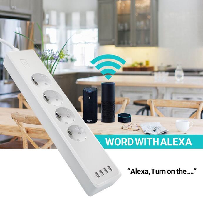Smart Wifi Power Strip Eu Uitschuifbare Socket Met 4 Plug En 4 Usb Socket Poort Compatibel Met Alexa En Google nest