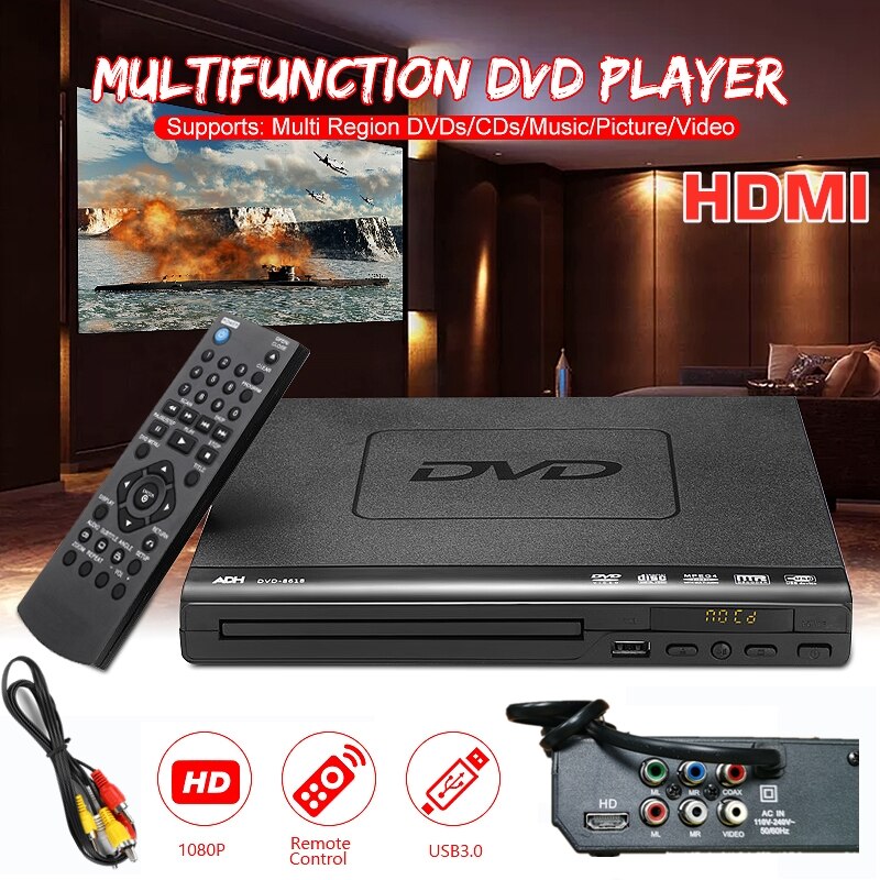 Home 1080P HD DVD Player USB Multimedia Digital DVD TV Support HDMI-compatible CD SVCD VCD MP3 MP4 Video