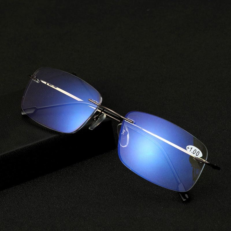 Rahmenlose Anti Blau Licht Lesebrille Männer Progressive Multifokale Presbyopie Brille Frauen Randlose Ultra Licht: far50 near100 / grey