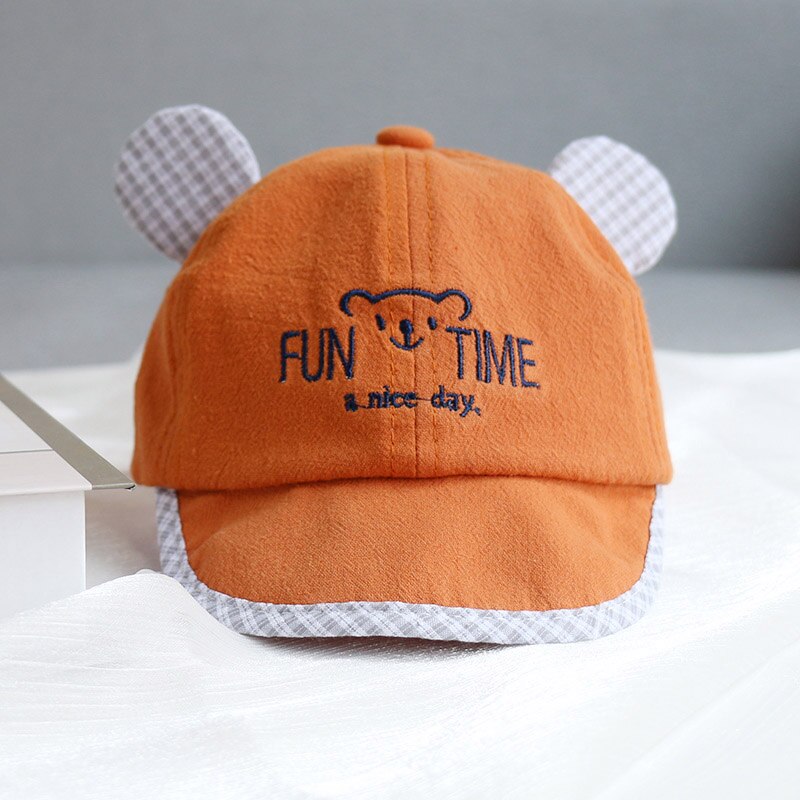 Leuke Cartoon Beer Baby Boy Hoed Effen Kleur Kindje Baseball Cap Met Oren Outdoor Ademend Katoen Baby Meisjes Zonnehoed: orange