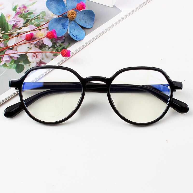 tr90 irregular small round frame anti-blue glasses with myopia light glasses frame plain glasses: Bright black