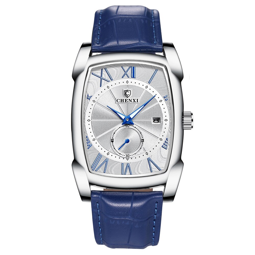 Chenxi Horloge Luxe Retro Mannen Horloges Business Waterdicht Quartz Horloge Mannelijke Kalender Romeinse Cijfers Stop Horloge: Blue Silver White