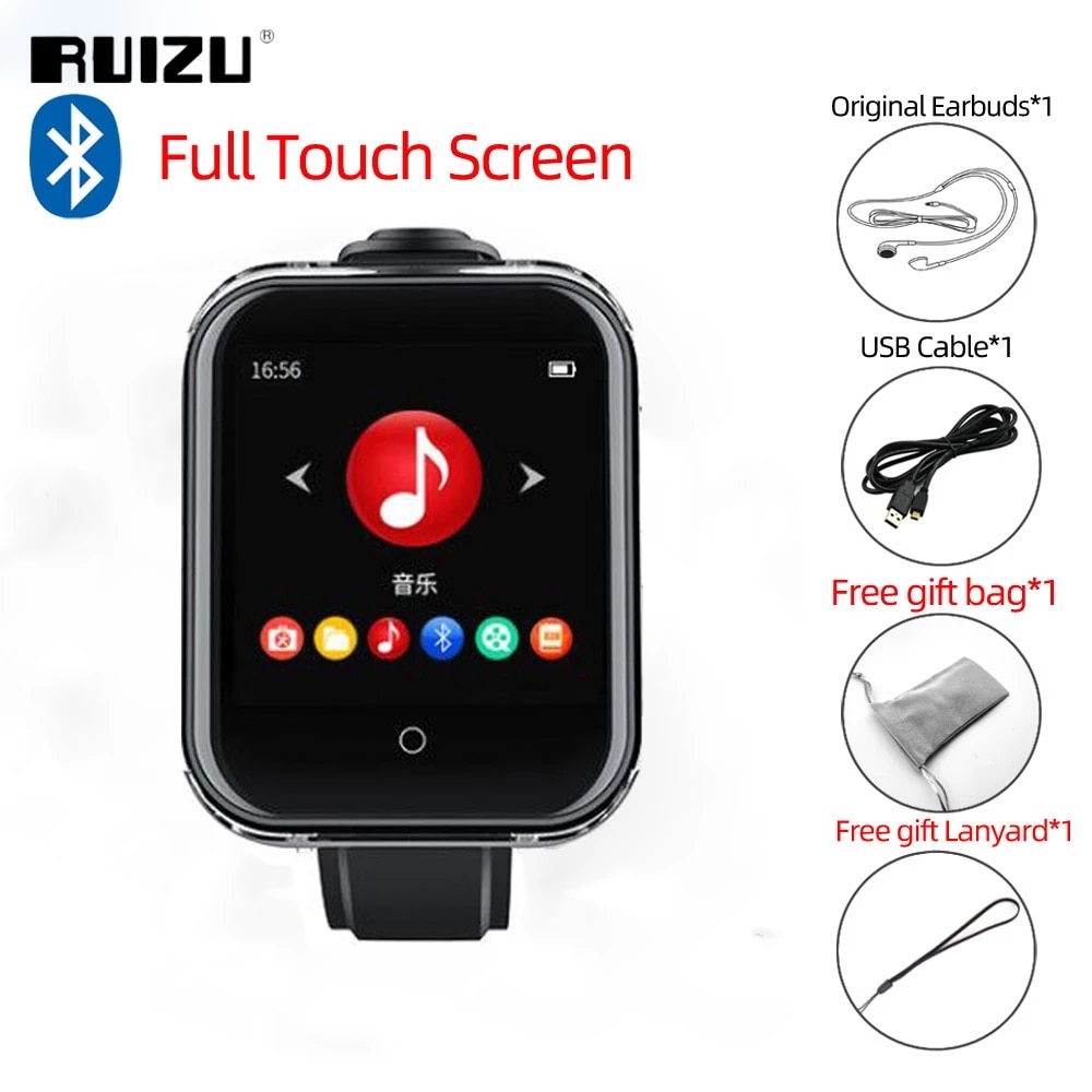 Ruizu M8 Full Touch Screen Bluetooth MP3 Speler 8 Gb Wearable Mini Clip Sport Muziekspeler Ondersteuning Fm Radio, recorder, E-Book,Video