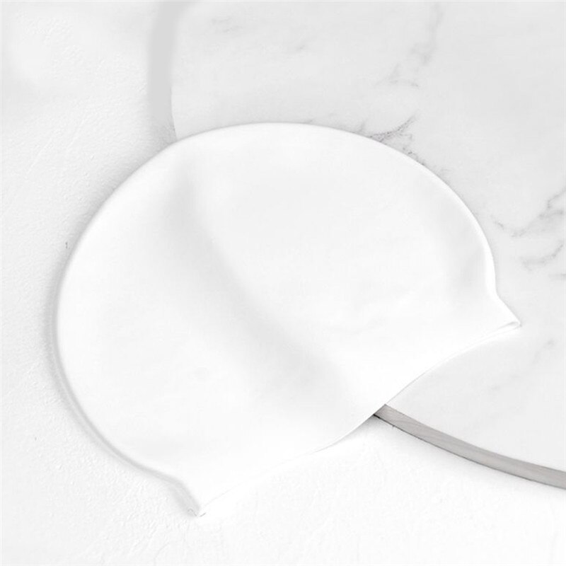 Bonnet de bain en tissu pour femmes et hommes, protection des cheveux longs, fleurs plissées, imprimé, grande taille: WHITE