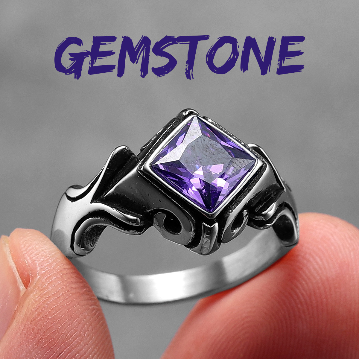 Bagues en acier inoxydable avec pierres précieuses multi-documents pour hommes et femmes, bijoux uniques, luxe, punk, accessoires, , ,: 8 / Rouge