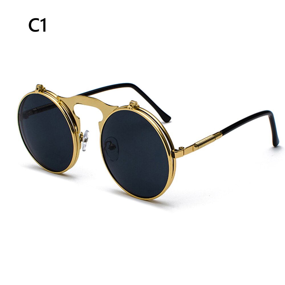 1 PC Vintage Punk Round Flip Up Sunglasses for Men Women Steampunk Driving Sunglasses Summer UV Protection Eyewear: 1