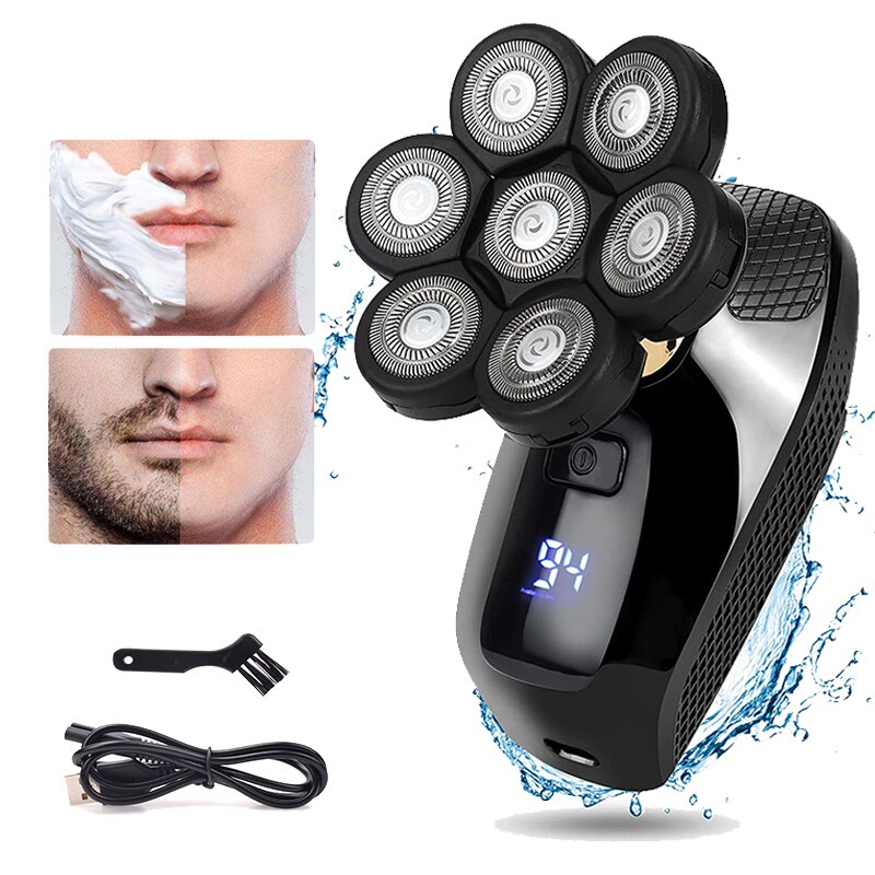 Electric Rotary Shaver for Men Wet&amp;dry Double USB Rechargeable Floating 7 Head Shavers Waterproof for Bald Shaving Machine
