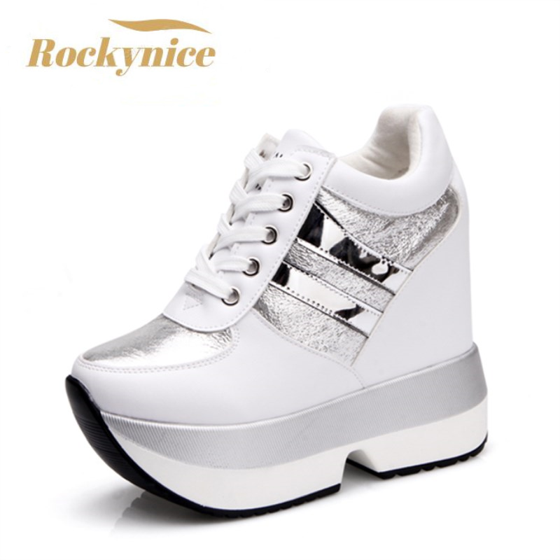 Herfst dames hoge platform schoenen hoogte verhogende casual schoenen 12 cm dikke zool sneakers ademende schoenen dames sneakers
