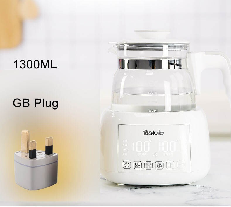 Bololo Electric Kettle Health Pot Baby Smart Milk Thermostat Constant Temperature Water Warmer Tea Maker Thicker Glass Light: 1300ml GB PLUG