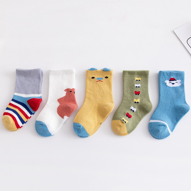 5 Pairs/lot Cute Cartoon Baby Boy Socks Winter Thicken Cotton Toddler Girl Socks Soft Animal Print Children Socks Infant Socks: 1 / 3-5years
