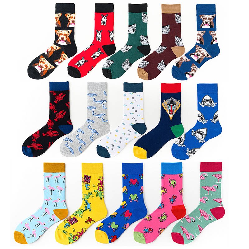 Flamingo Print Women Socks Cotton Colorful Cartoon Sport Men Sock Cute Funny Happy kawaii Dog Cycling Christmas