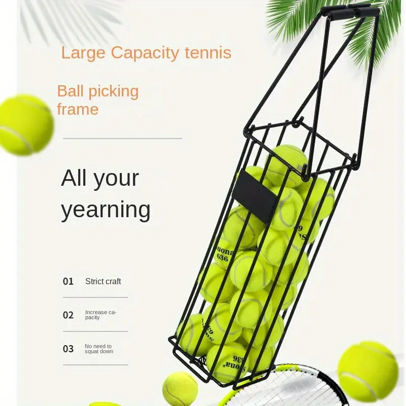 Recogedor de pelotas de tenis portátil, recogedor de pelotas , cesta de pelotas de tenis de presión rápida y descendente, práctico recogedor de pelotas