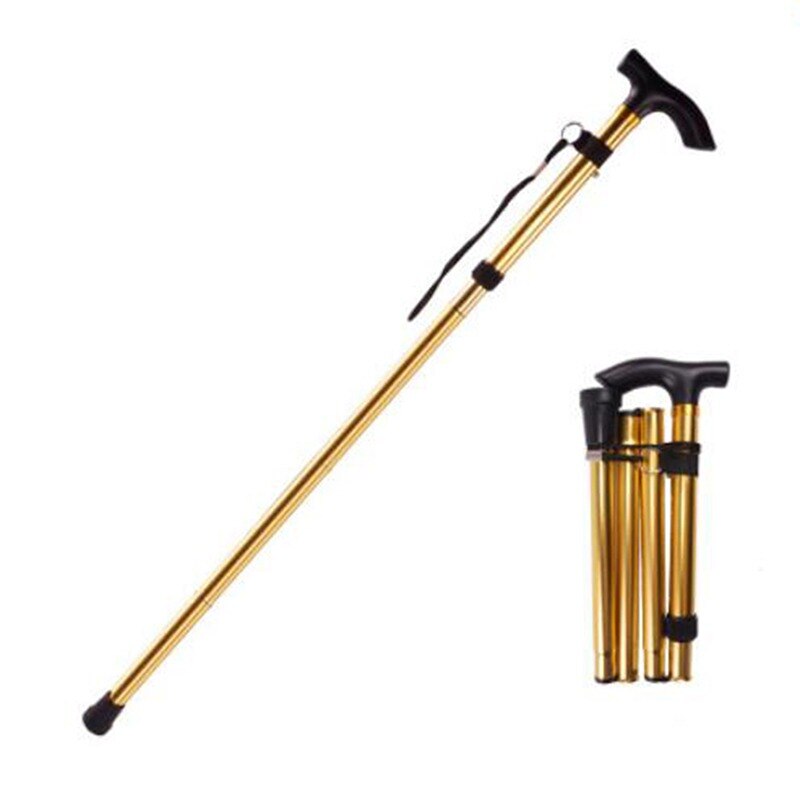 Walking Stick Hiking Trekking Poles Trail Ultralight 4 Section Adjustable Canes Aluminum Alloy Folding Walking Stick: B gold