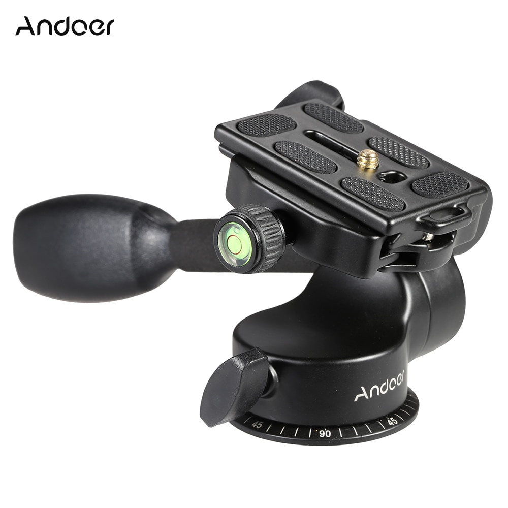 Andoer Q08 3-Way Fluid Head Rocker Arm Video Tripod Ball Head+Quick Release Plate for DSLR Camera Tripod Monopod Ball Head
