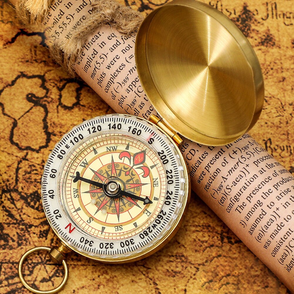 Mini Compass Portable Copper Navigation Compass Outdoor Glowing Flip Compass Camping Hiking Outdoor Activities Navigation