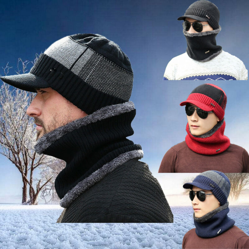 Venda quente inverno tricô chapéu cachecol conjunto masculino cor sólida quente boné cachecóis masculino inverno ao ar livre acessórios chapéus cachecol 2 peças