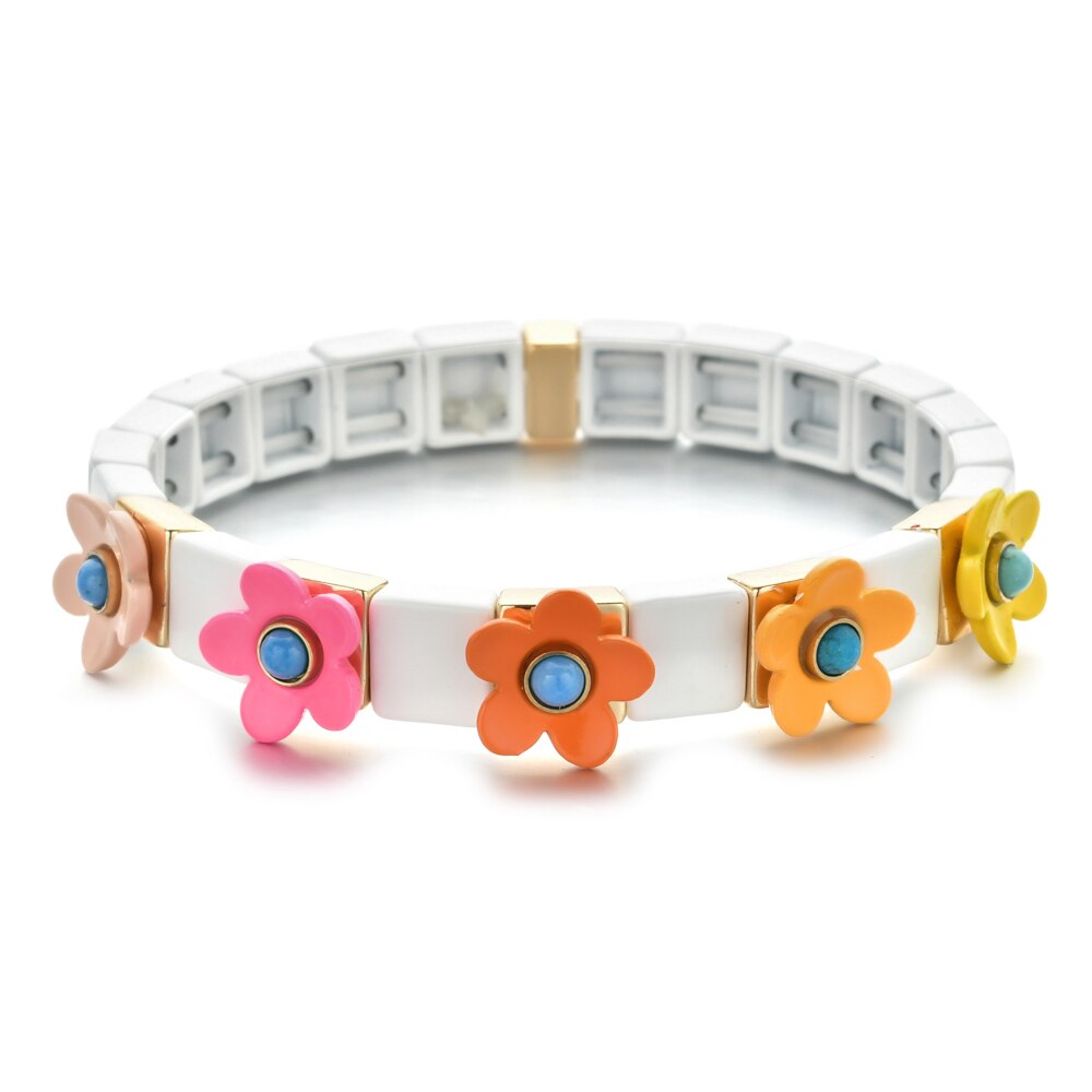 Bloem Stretch Brede Armband Vrouwen Lente Leuke Manchet Mode Bruiloft Bruids Sieraden Kleur Huis Tuin Femme Kersenbloesem: SL662