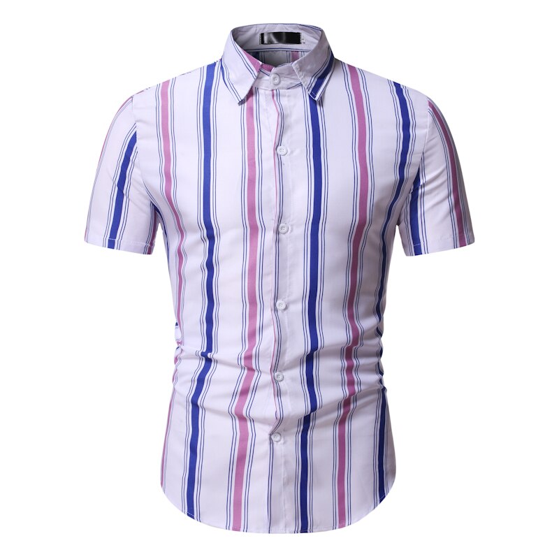 Men's Shirt Casual Stripe Shirts Shorts Sleeve Shirts Slim Fit Spring Summer Casual Men Striped Shirt