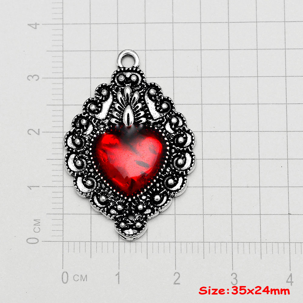 4pcs/Lot Gothic Burning Sacred Heart Charms Corazon Winged Catholic Pendants For Diy Necklace Earring Jewelry Making Supplies: Gold-color