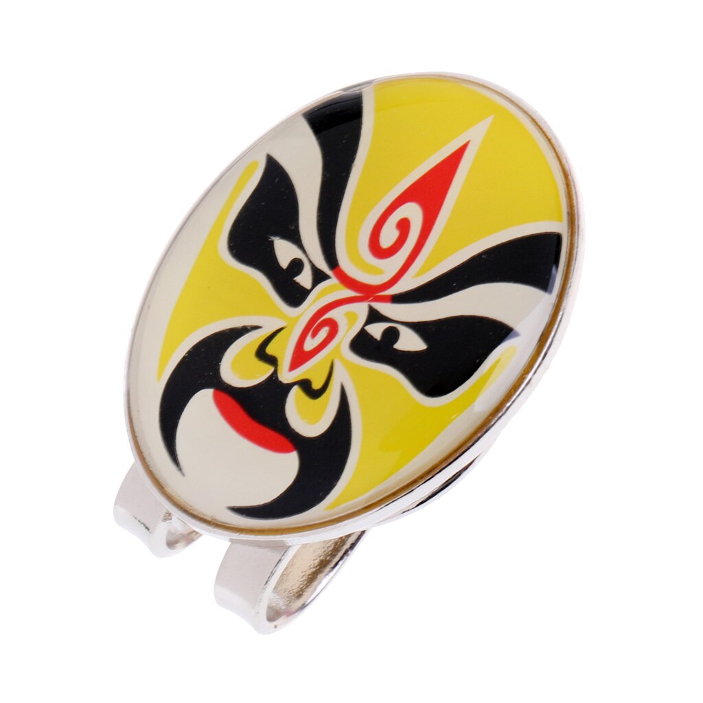 Peking opera maske legeret golfboldmarkør med magnetisk hatklip golfspiller golf tilbehør - 4 farver: Gul