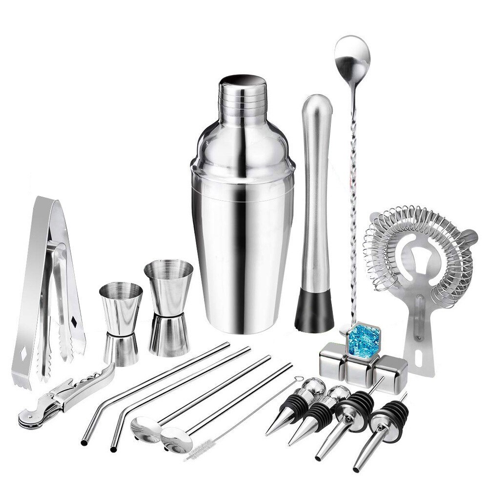 22pcs Stainless Steel Cocktail Shaker Mixer Wine Martini Boston Shaker For Bartender Drink Party Bar Tools 550ML/750ML