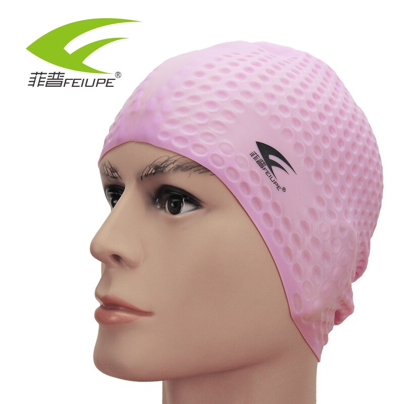 Badehætter til svømmehætte silikone beskytte øre langt hår sommer tilbehør til strandhoveddæksel bonnet de bain vandtæt: Lyserød