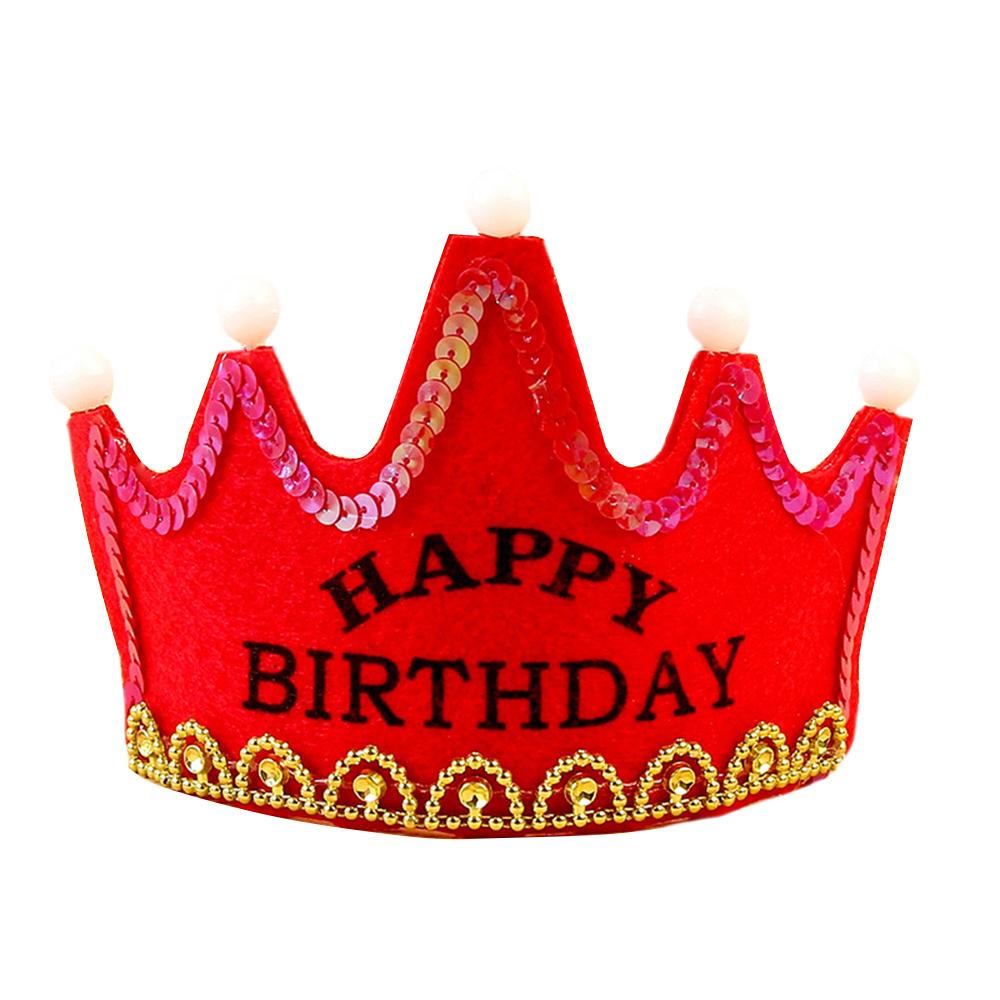 Kids/kinderen gelukkige verjaardag hoed LED Light up Prinses Koning Gelukkige Verjaardag Crown Cap Hoofdband Kerstfeest meisje hoofdband: Happy birthday red