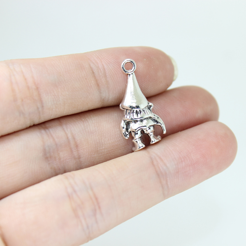 25 unids/lote colgante de Gnomo de tono plateado antiguo para fabricación de joyas Diy de 23x10mm ET680, amuleto de enanitos de jardín