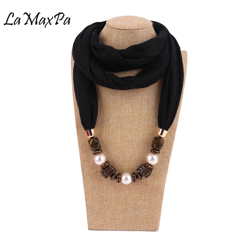 LaMaxPa Neue Frauen Solide Schmuck Anhänger Chiffon Schal Perle Schals und wickelt Weichen Weiblichen Zubehör