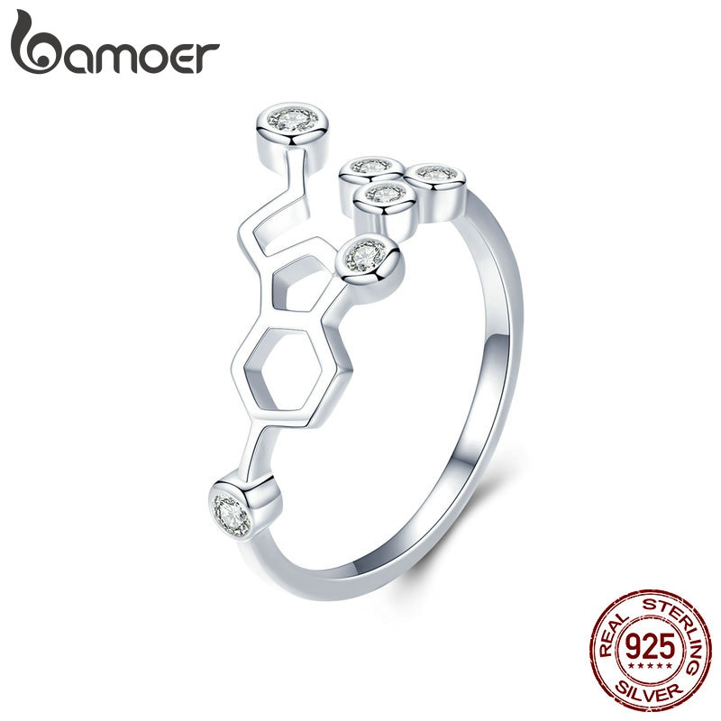 Bamoer Real 925 Sterling Zilver Honingraat Verstelbare Vinger Ringen Voor Vrouwen Clear Cz Ring Wedding Engagement Sieraden Anel SCR433