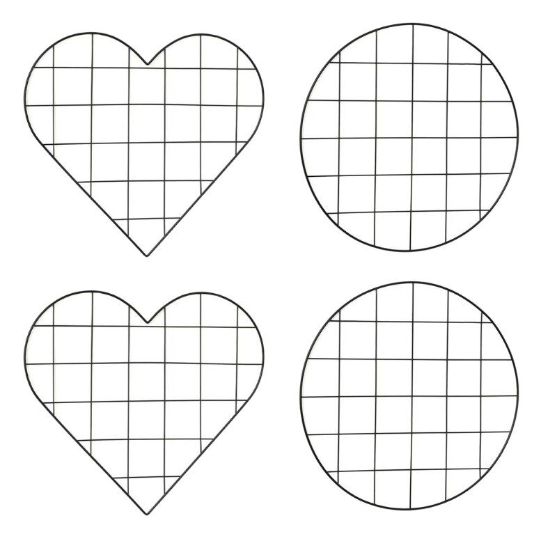 4pcs Round Heart Mesh Grid Wall Photo Postcards Display Organizer DIY Pictures 667A: 5AC703801-BK