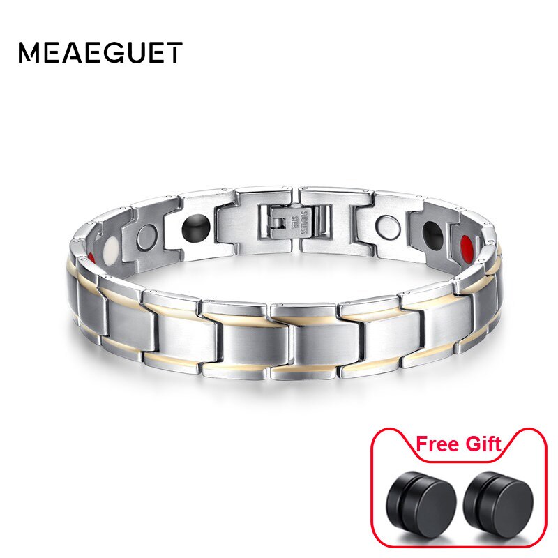 12 Mm Magnetische Gezondheid Armbanden Voor Mannen Roestvrij Staal Germanium Magnetische Therapie Sieraden Pulsera Bijoux