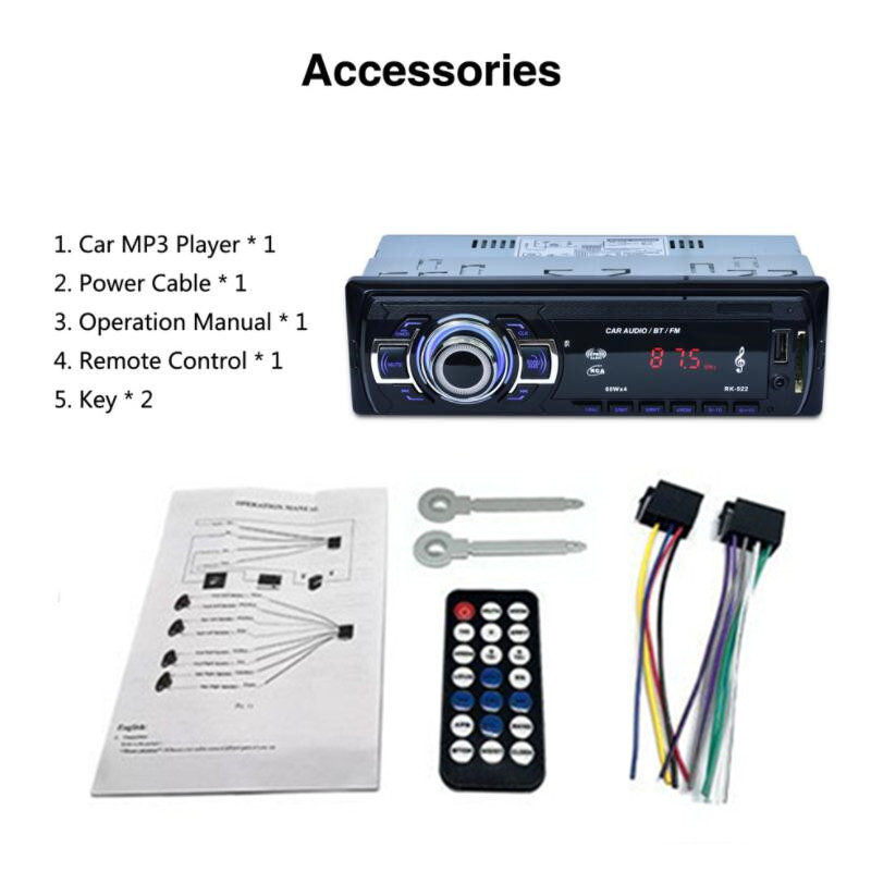Car Radio Stereo Player Digital Bluetooth Car MP3 Player 60Wx4 FM Radio Stereo Audio Music USB/SD with In Dash AUX Input