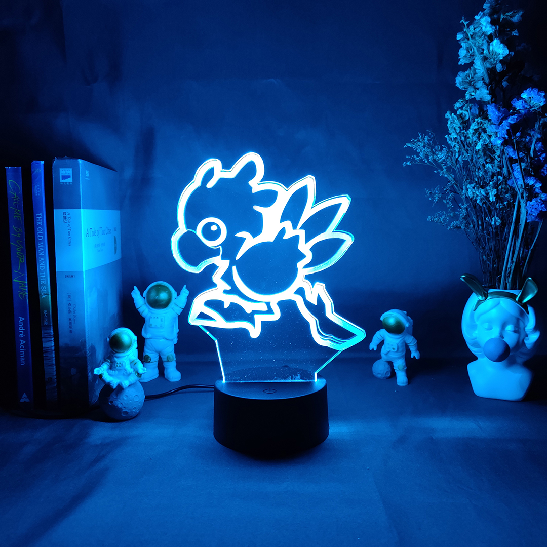 Chocobo in Final Fantasy Game Character 3D LED Nightlight RGB Flashing USB Powered Desk Lamp PC Room Decoration Children's: WHITE / Blue