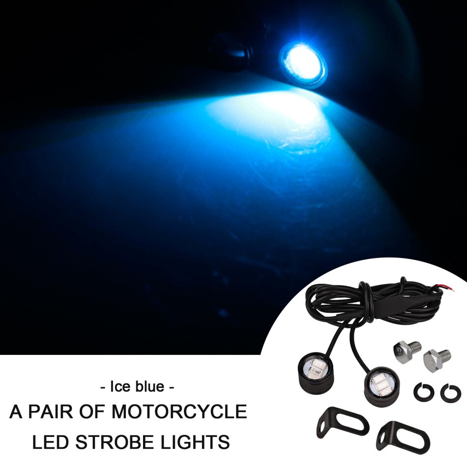 2 Stks/paar 12V Motorfiets Led Strobe Lichten Motorfiets Eagle Eye Flash Licht Waarschuwing Remlicht Lamp Spotlight Moto Onderdelen: Ijsblauw