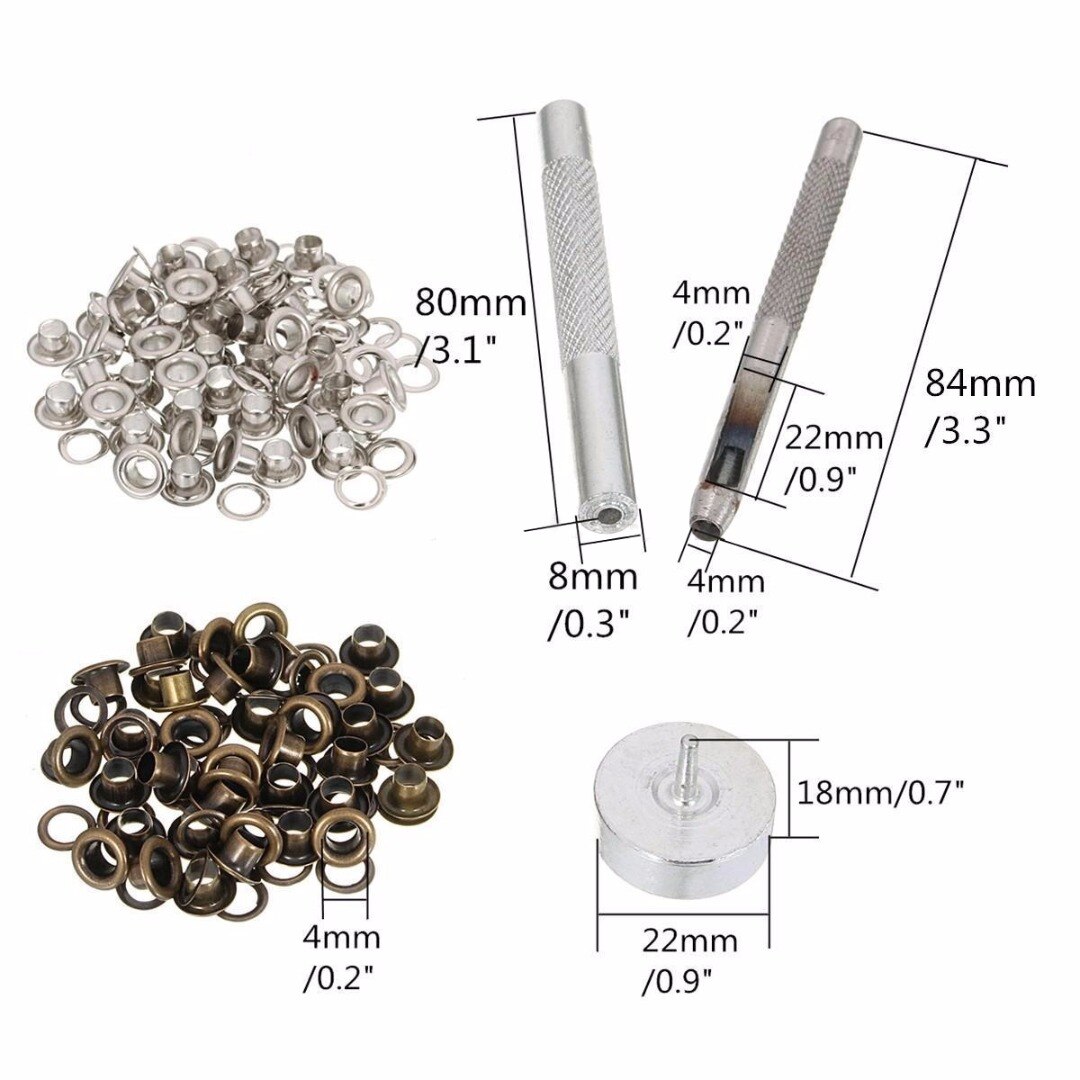4MM Grommet Installation Setting Tool Kit Set + Leather Hole Punch + 80 Eyelets