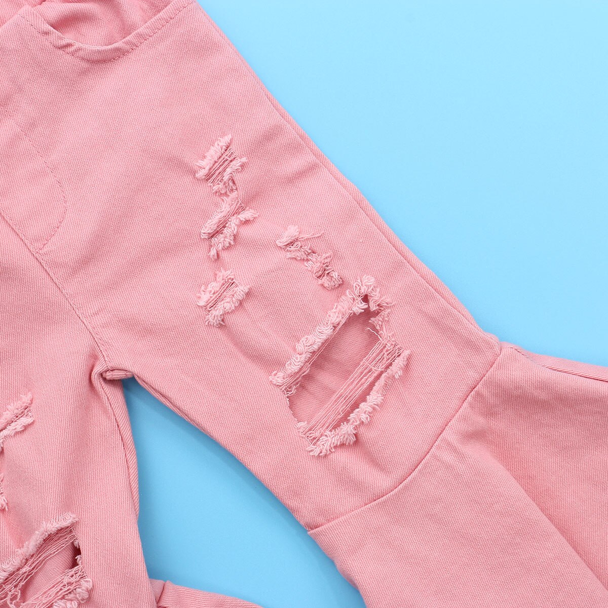 Icute flickor byxor stil jeans utsvängda byxor barn små barn baby barn jeansbotten stövel skurna hål rosa byxor