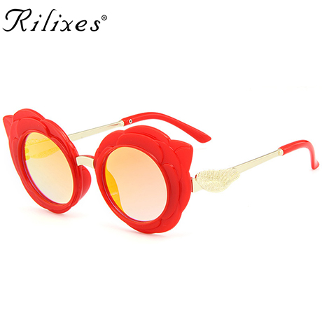 RILIXES nouveauté ronde belle enfants lunettes de soleil filles lunettes de soleil protection enfants lunettes couleur rose: 75-5