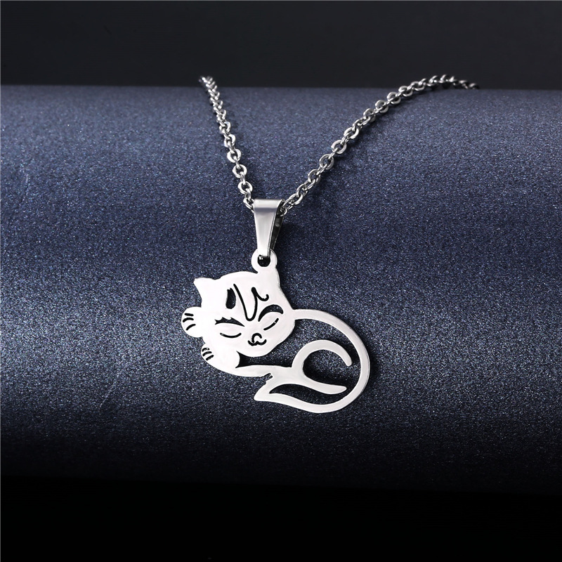 Stainless Steel Necklace For Women Men Silver Color Dreamcatcher Pendant Simple Cute Cat Elephant Necklace Jewelry: NC21Y0372