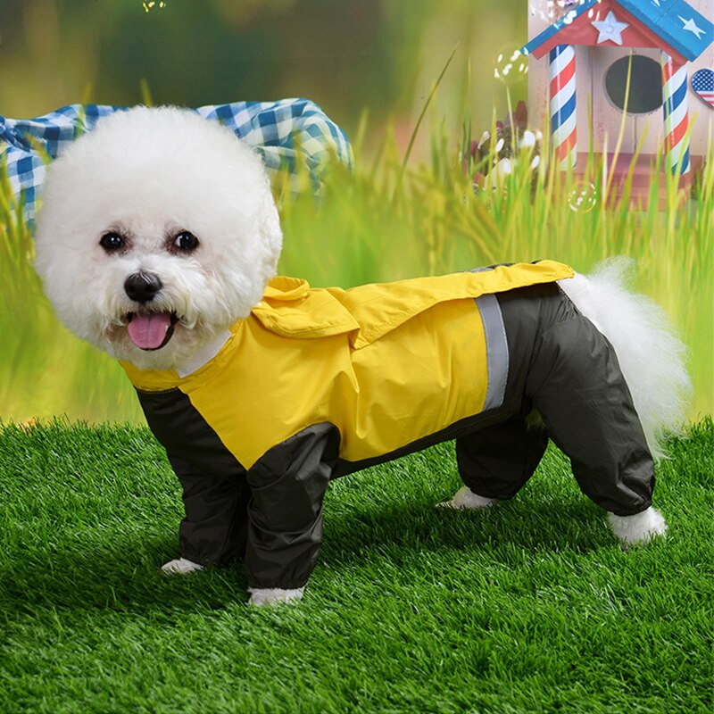Andningsbar liten hund regnrock vattentät husdjursvalp hundkläder utomhusrock regnjacka reflekterande medium hund poncho fyra ben