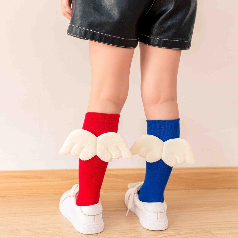 Baby Meisjes Kniekousen Angel Wing Zomer Herfst Katoenen Sokken Effen Snoep Kleur Kids Peuter Korte Sokken Voor Kinderen