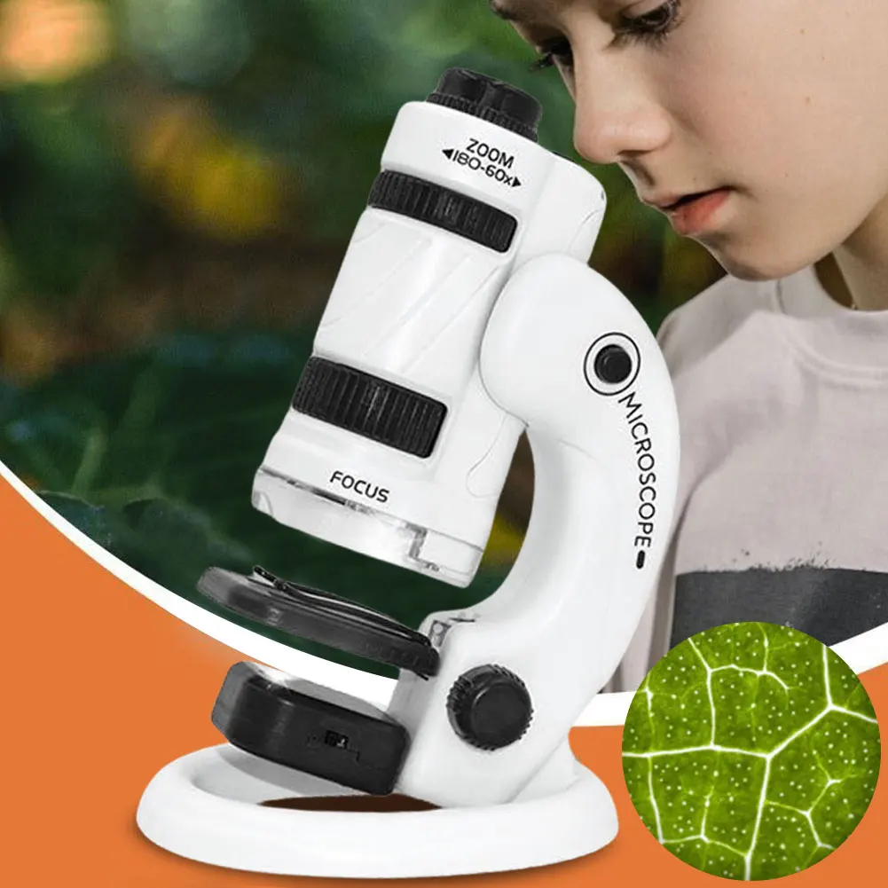 Mini microscopio educativo de mano para niños, Kit de microscopio biológico portátil, 60-180 aumentos