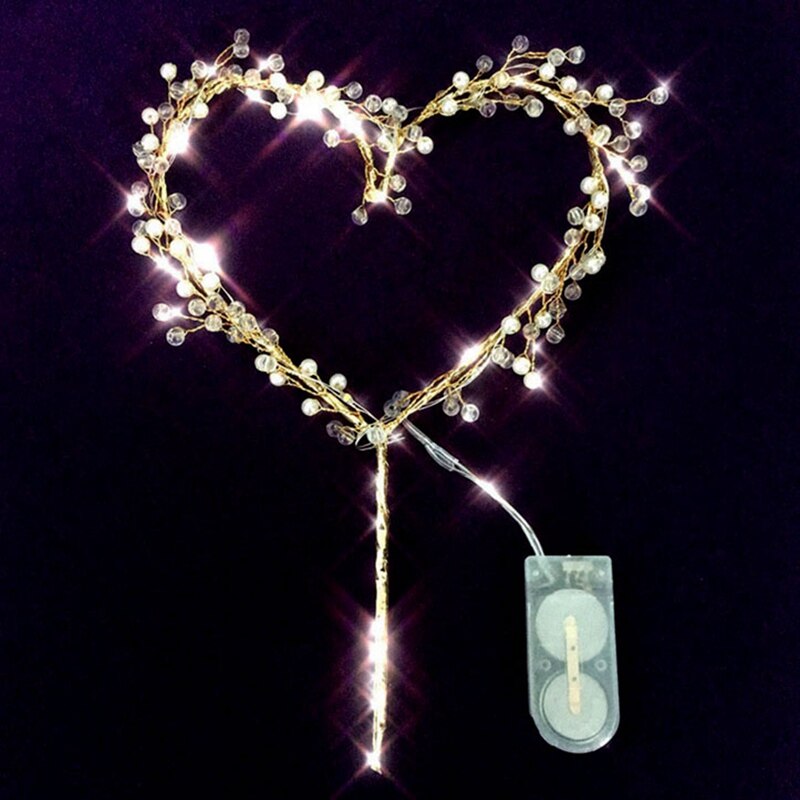 LED Heart Shape Pearl Cake Toppers dream Flash cake decorating tools Wedding happy birthday cake Toppers Cupcake Party Supplies: B