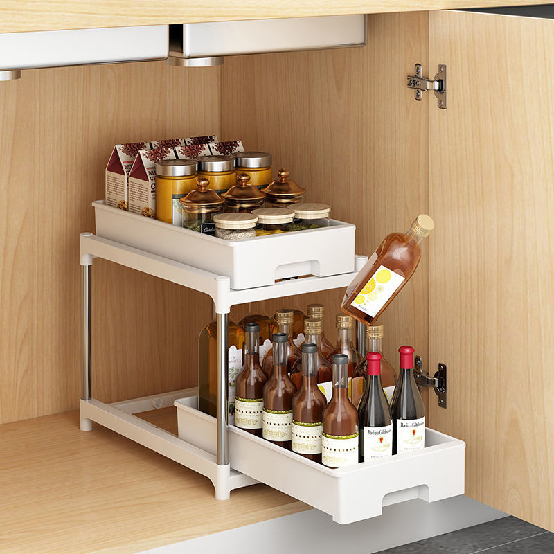 Estante de almacenamiento para encimera de cocina, cajones deslizantes de acero inoxidable, bandeja de armario, caja de especias, organizador debajo del fregadero